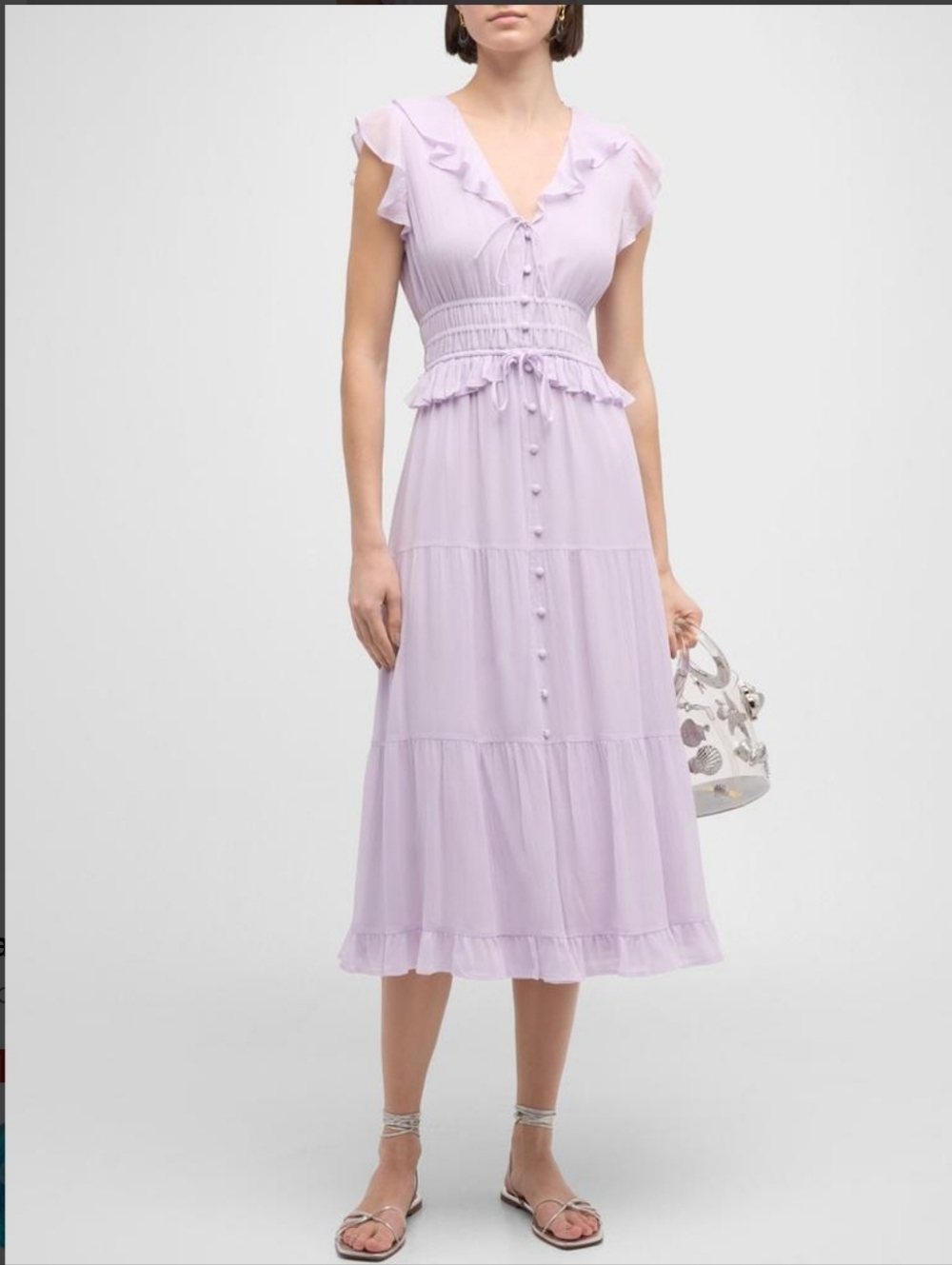 PAIGE Womens 100% Silk Purple Ruffle Whimsical Tiered Midi Dress Sz 14 NWOT - Picture 2 of 11